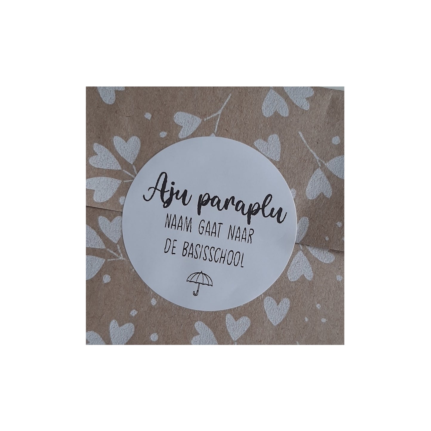 Gepersonaliseerde stickers - aju paraplu, naam gaat naar de basisschool - per stuk
