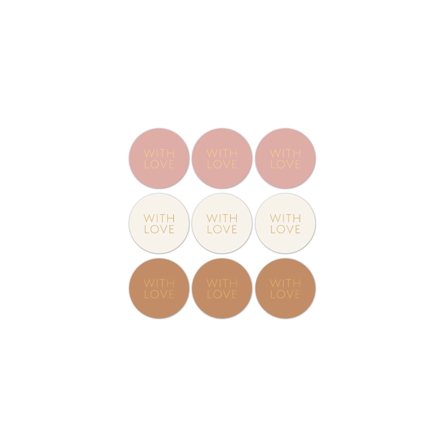Cadeaustickers - with love - natural - 5 cm - 9 stuks