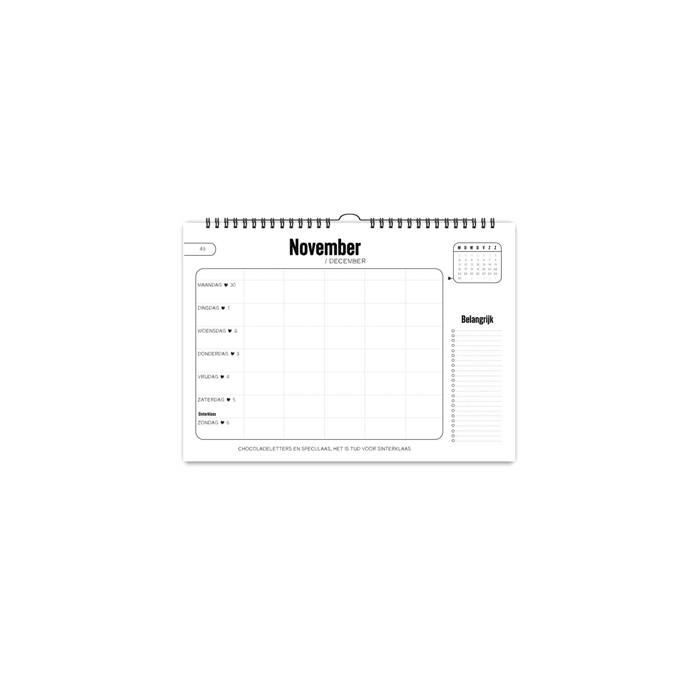 Familieplanner 2026 - zwart/wit - 5 personen - A4 formaat - Winkeltje van Anne
