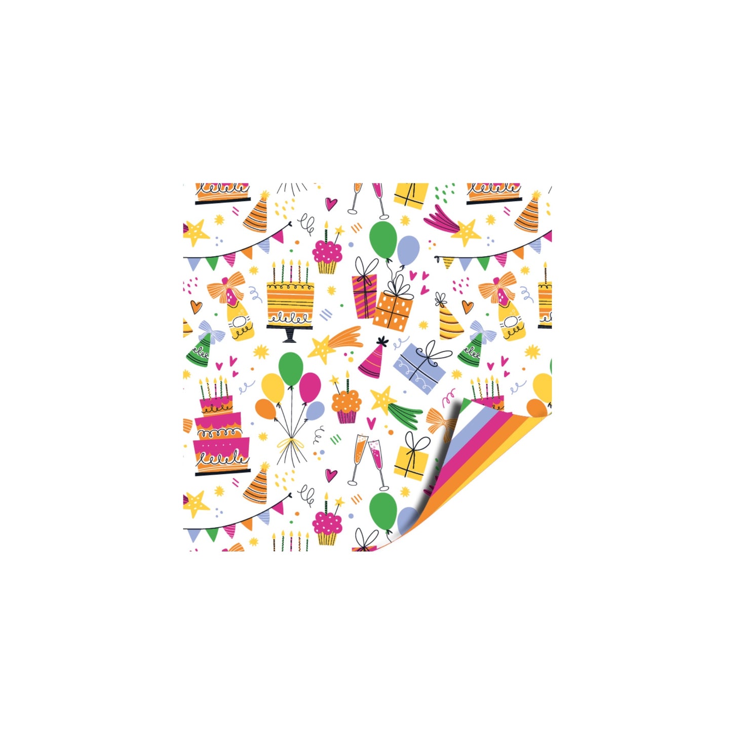 Cadeaupapier - birthday doodles - meerkleurig - 30x200 cm