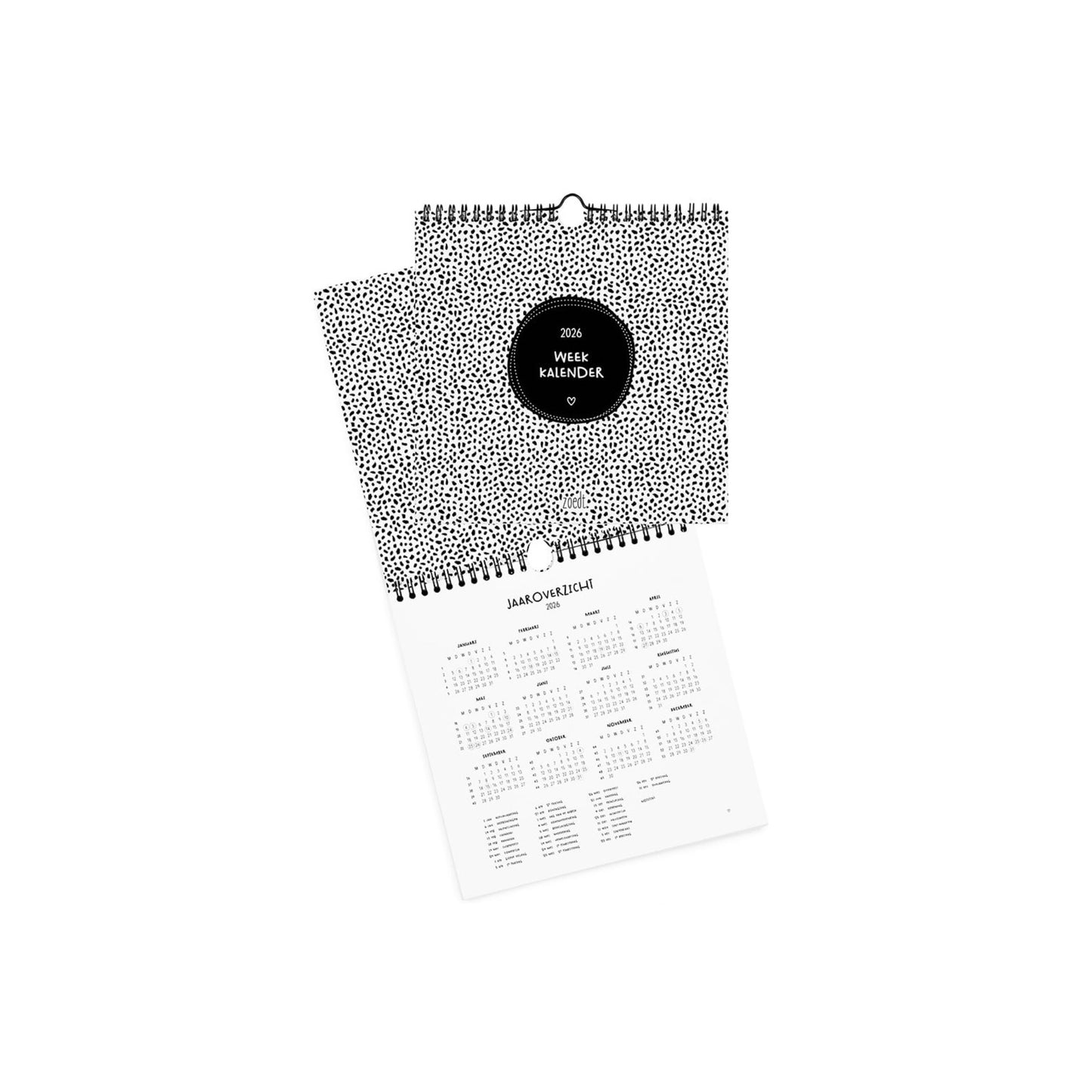 Weekkalender 2026 - zwart/wit - 21x21 cm - Zoedt