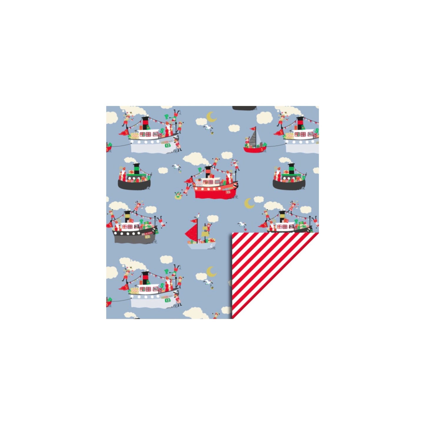 Cadeaupapier - sint bootjes - blauw/rood - 30x200 cm