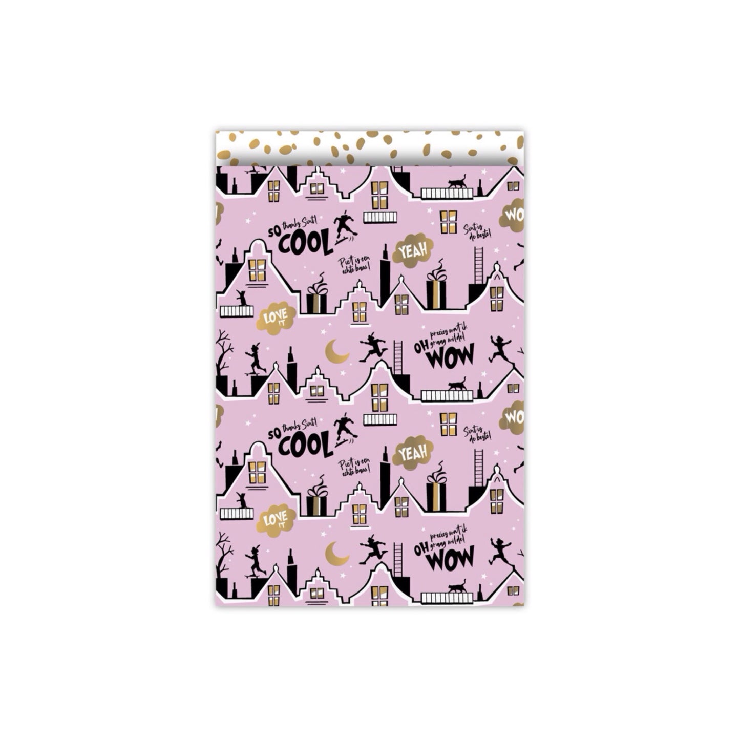 Cadeauzakjes - cool sint - roze - 17x25 cm - 5 stuks