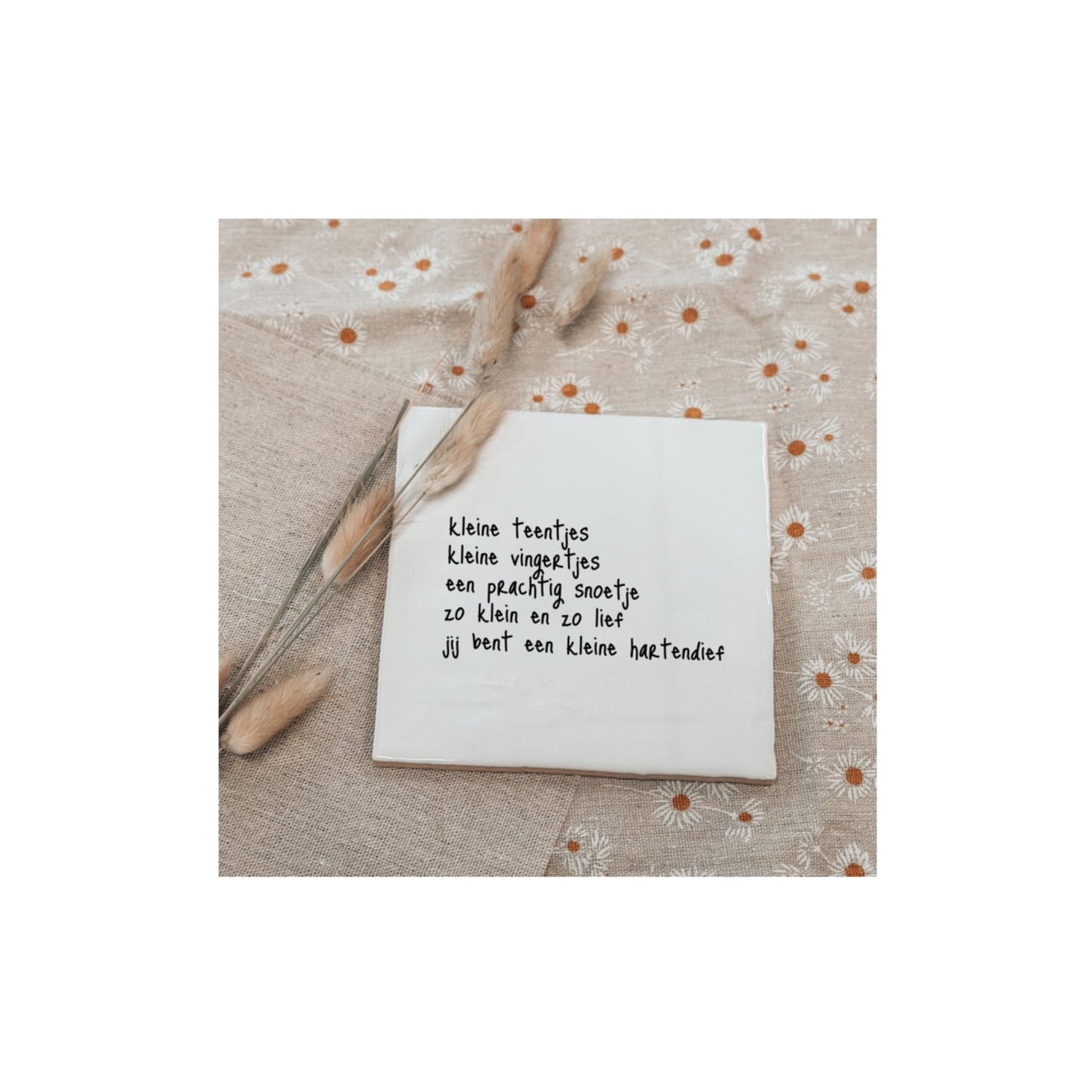 Tegeltje - kleine teentjes - zwart/wit - 13 x 13 cm