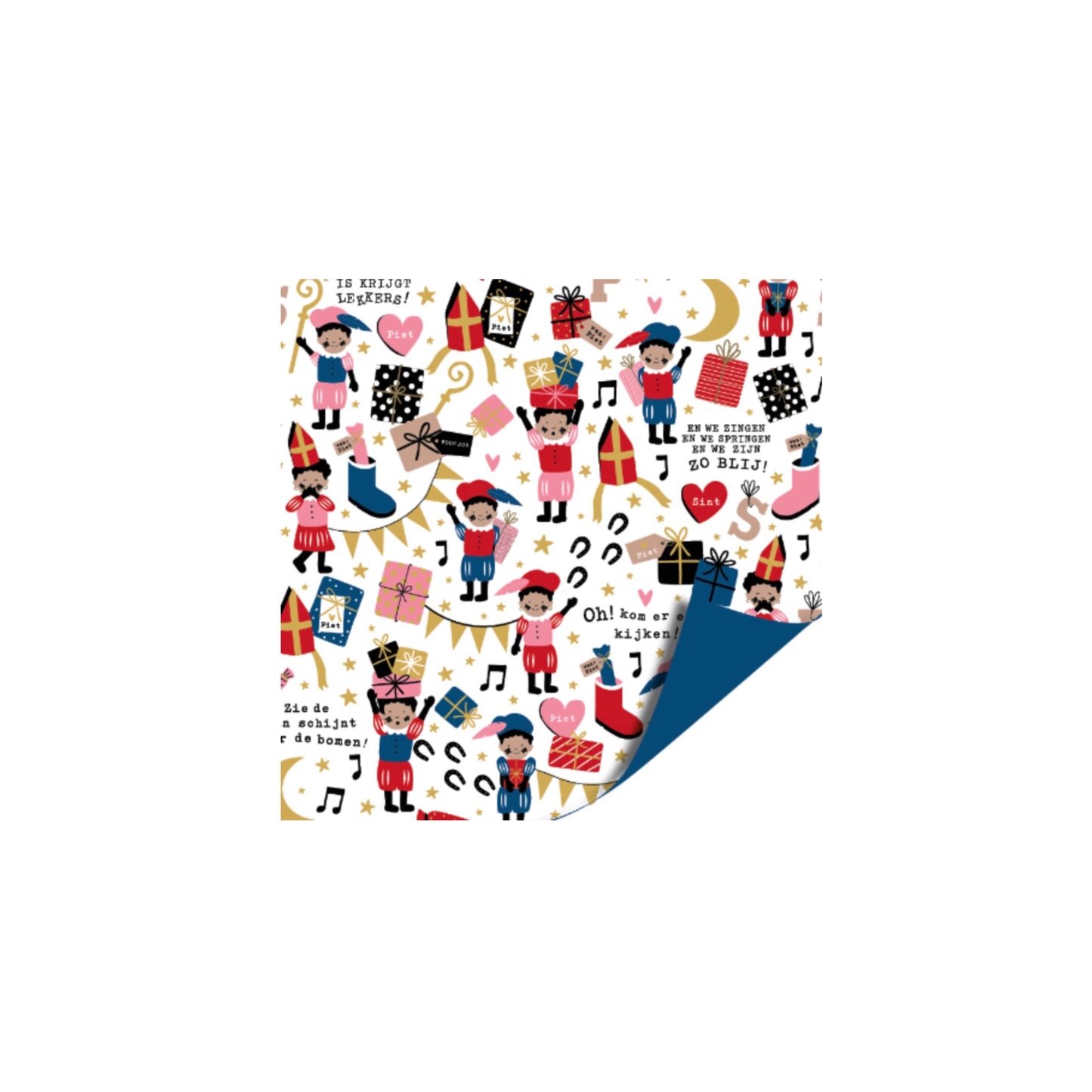 Cadeaupapier - pieten party - blauw/rood - 30x200 cm