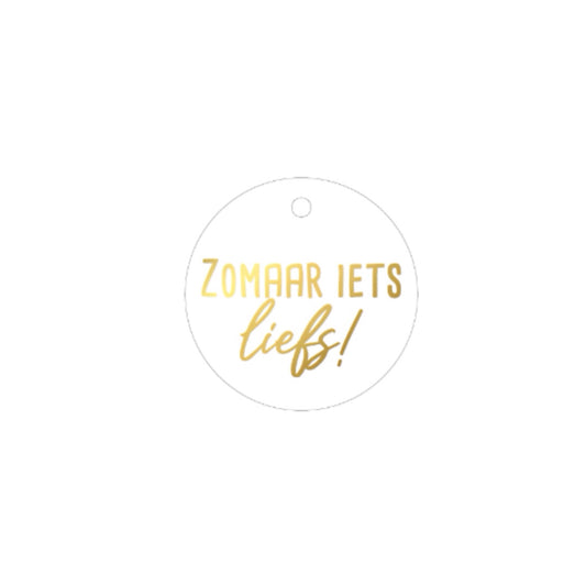Cadeaulabel - zomaar iets liefs - wit/goud - 6 cm