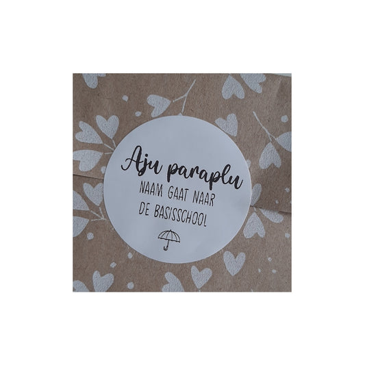 Gepersonaliseerde stickers - aju paraplu, naam gaat naar de basisschool - per stuk