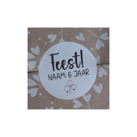 Gepersonaliseerde stickers - feest, naam + jaar - per stuk