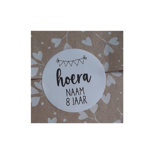 Gepersonaliseerde stickers - hoera naam + leeftijd - per stuk