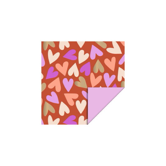 Cadeaupapier - colorful hearts - cognac/roze - 30x200 cm