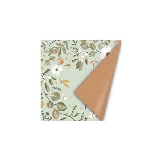 Cadeaupapier - christmas flowers - classic green - 30x200 cm