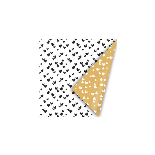 Cadeaupapier - solo hearts - zwart/wit - 30x200 cm