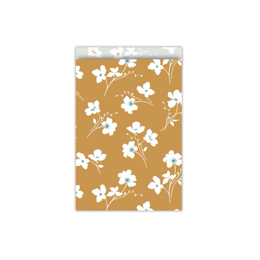 Cadeauzakjes - classic flowers - okergeel - 17x25 cm - 5 stuks