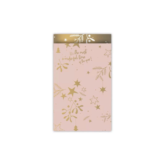 Cadeauzakjes - mistletoe kisses - roze/goud - 12x19 cm - 5 stuks