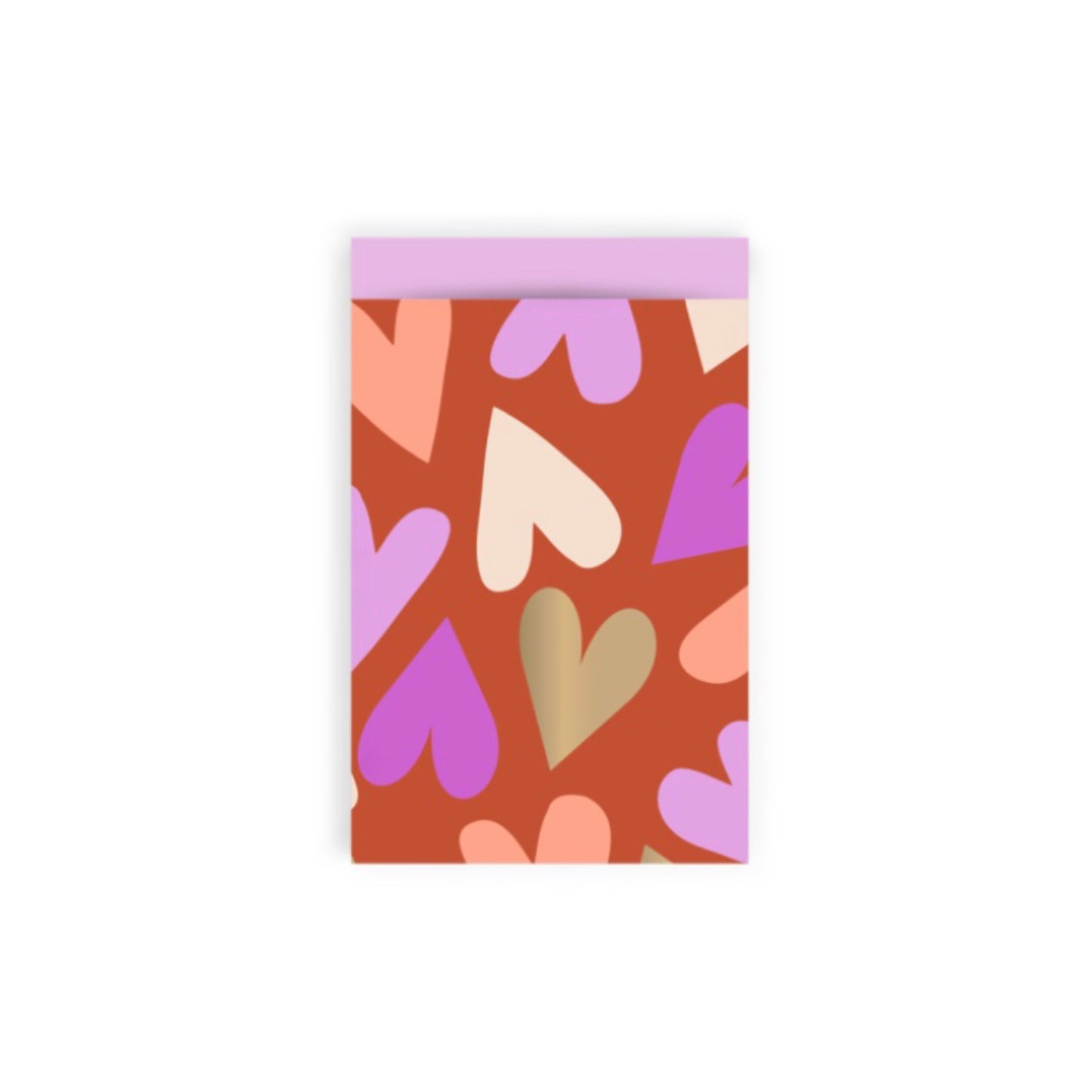 Cadeauzakjes - colorful hearts - cognac - 12x19 cm - 5 stuks