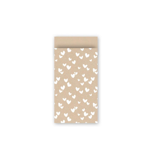 Cadeauzakjes - solo hearts - kraft/wit - 7x13 cm - 5 stuks