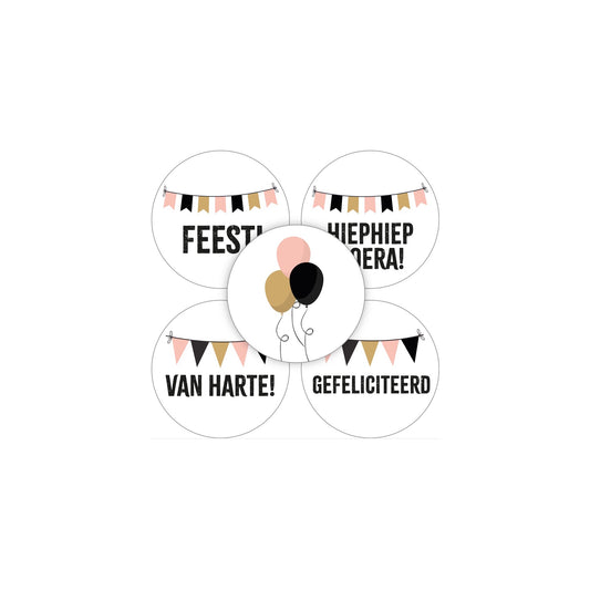 Cadeaustickers - verjaardag assorti - wit - 3,5 cm - 10 stuks
