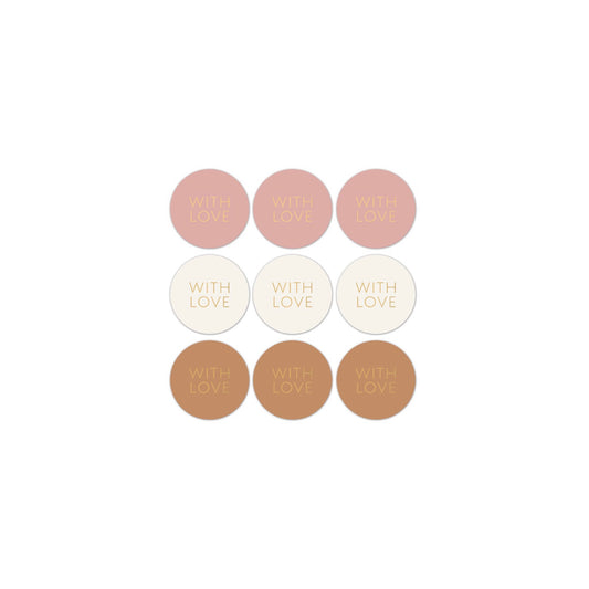 Cadeaustickers - with love - natural - 5 cm - 9 stuks