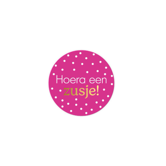 Cadeaustickers - hoera een zusje - roze - 4 cm - 10 stuks