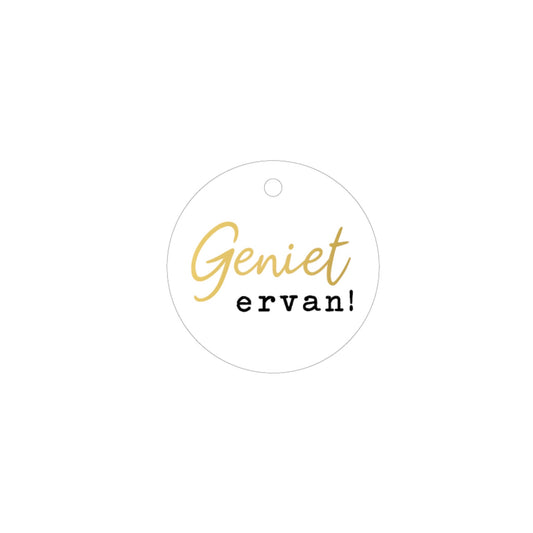Cadeaulabel - geniet ervan - wit - 6 cm