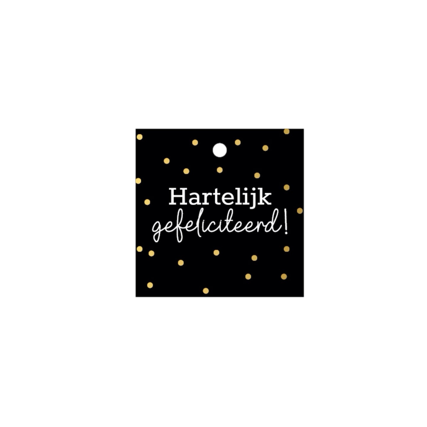Cadeaulabel - hartelijk gefeliciteerd - zwart - 6x6 cm