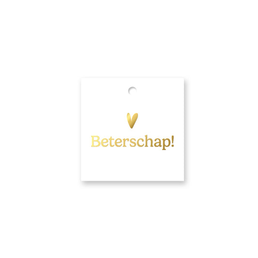Cadeaulabel - beterschap - wit - 6x6 cm