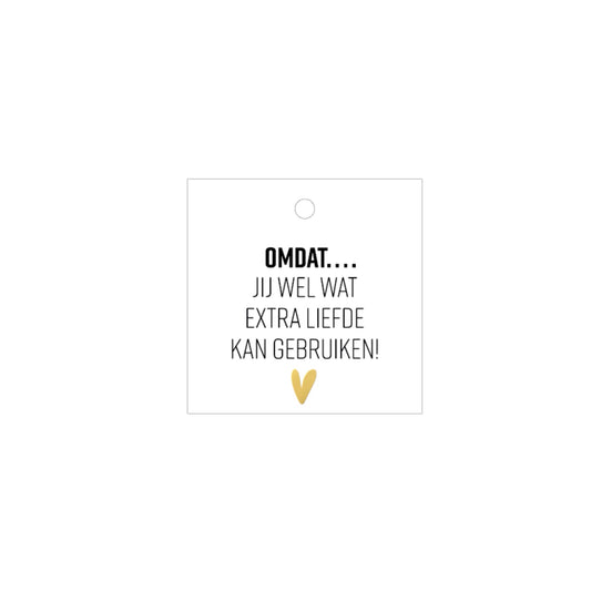 Cadeaulabel - omdat jij wel wat extra liefde kan gebruiken - wit - 6x6 cm