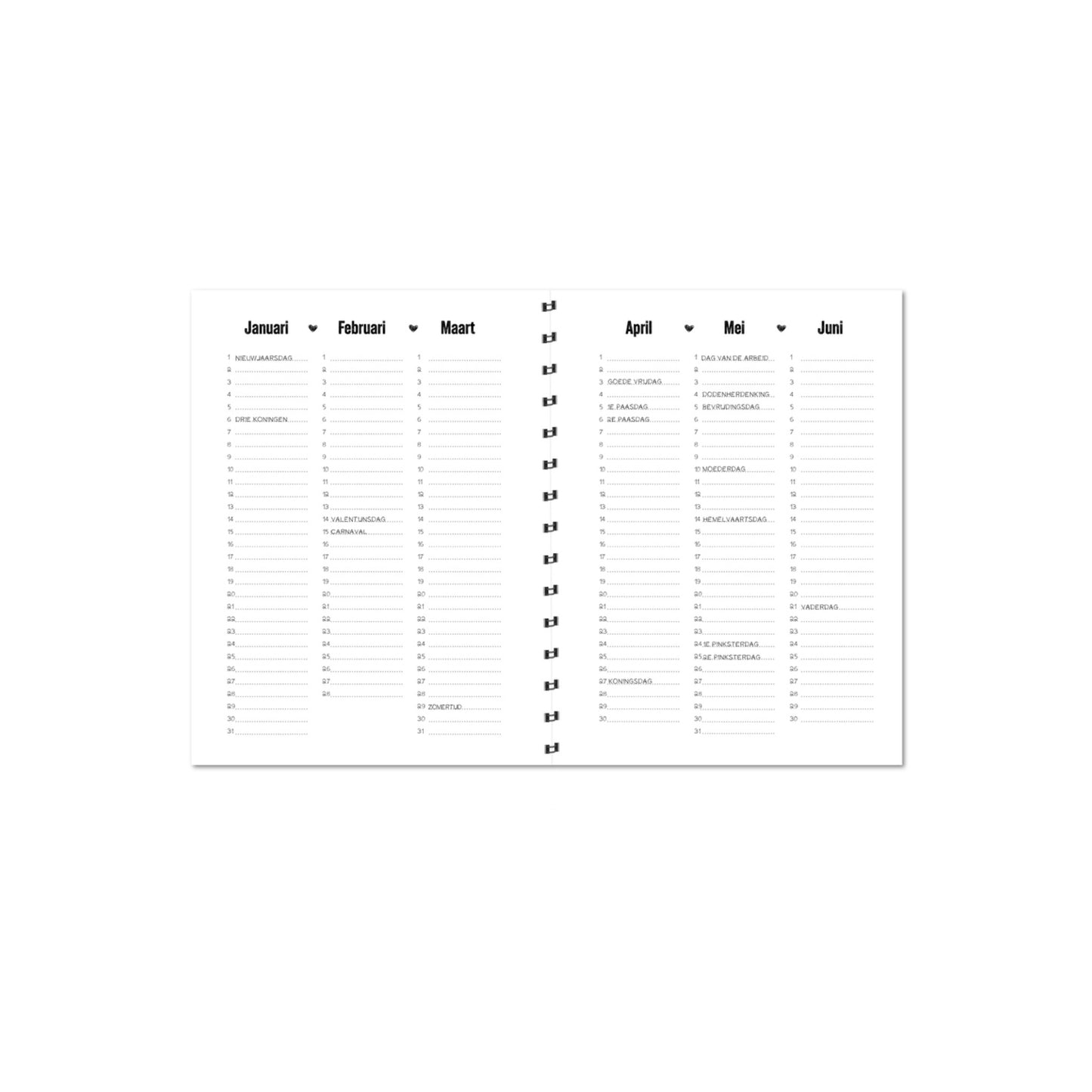 Agenda 2026 - zwart/wit - horizontale indeling - A5 formaat - Winkeltje van Anne
