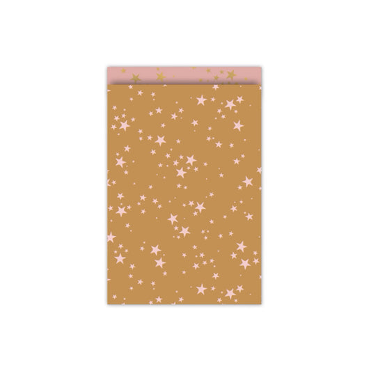 Cadeauzakjes - little stars - camel/roze - 17x25 cm - 5 stuks