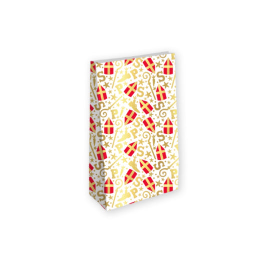 Blokbodemzakken - Sinterklaas doodles - wit/goud - 14x8x26 cm - 2 stuks