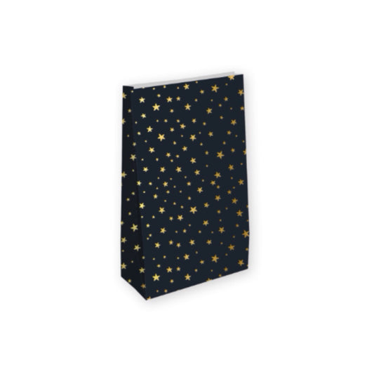 Blokbodemzakken - little stars - zwart/goud - 14x8x26 cm - 2 stuks