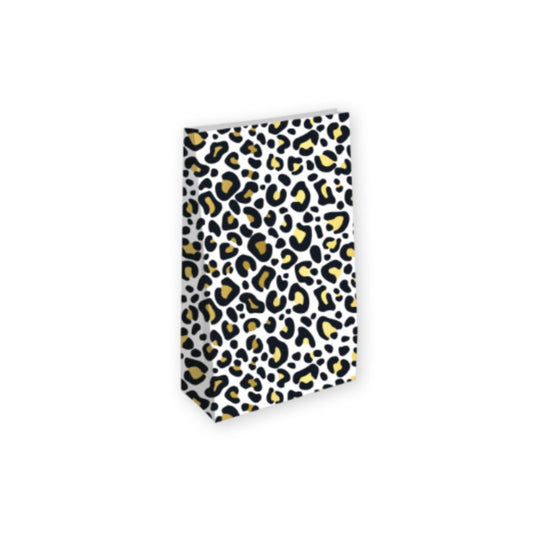 Blokbodemzakken - leopard - zwart/wit/goud - 14x8x26 cm - 2 stuks