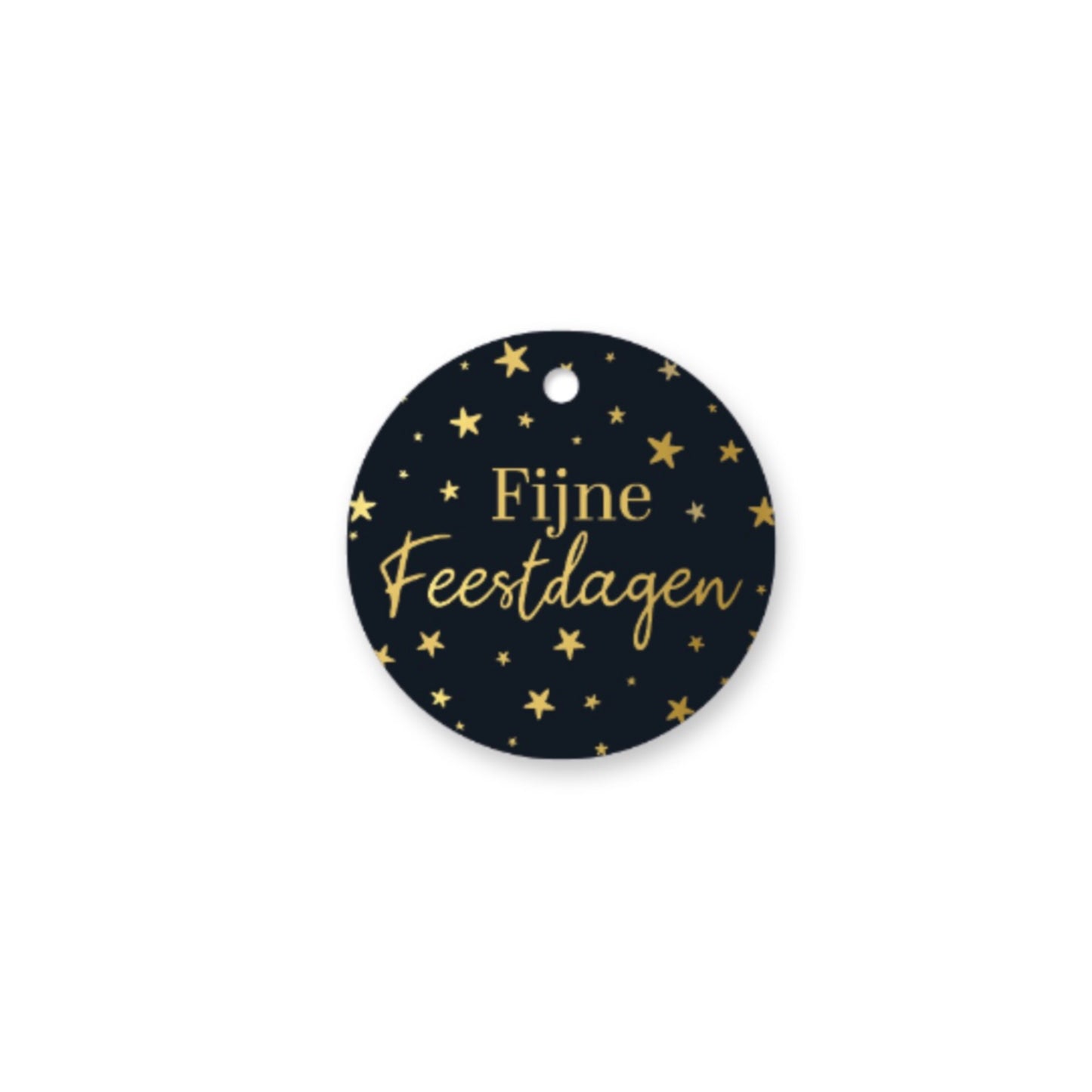 Cadeaulabel - fijne feestdagen - zwart/goud - 6 cm