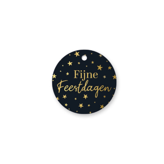 Cadeaulabel - fijne feestdagen - zwart/goud - 6 cm