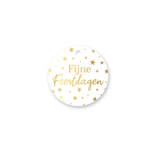 Cadeaulabel - fijne feestdagen - wit/goud - 6 cm