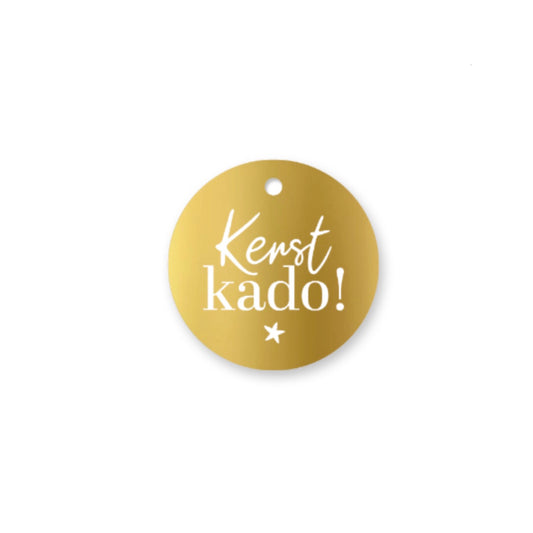 Cadeaulabel - kerst kado - goud/wit - 6 cm