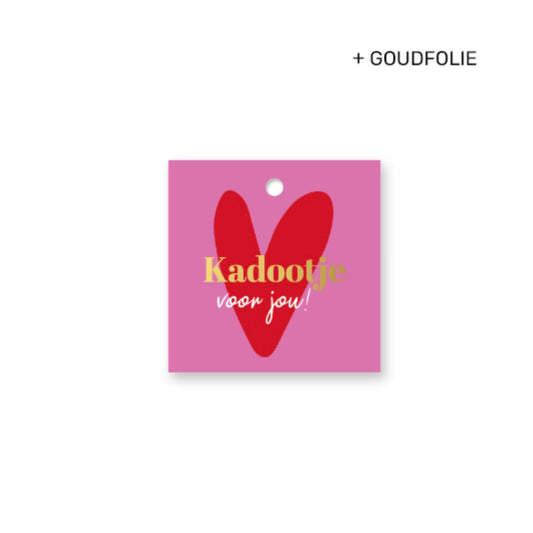 Cadeaulabel - kadootje voor jou - roze/rood - 6x6 cm