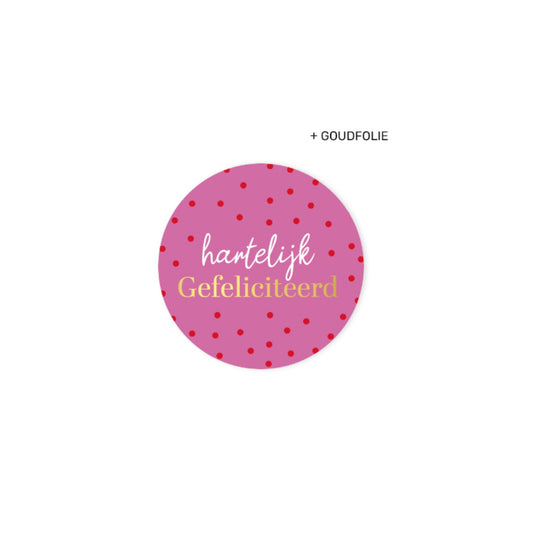 Cadeaustickers - hartelijk gefeliciteerd - roze/rood - 10 stuks