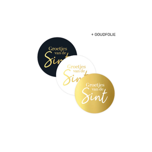 Cadeaustickers - groetjes van de Sint - zwart/wit/goud - 9 stuks
