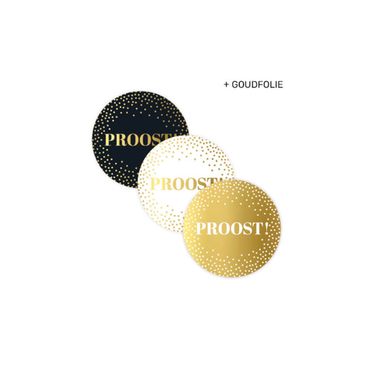 Cadeaustickers - proost - zwart/wit/goud - 9 stuks