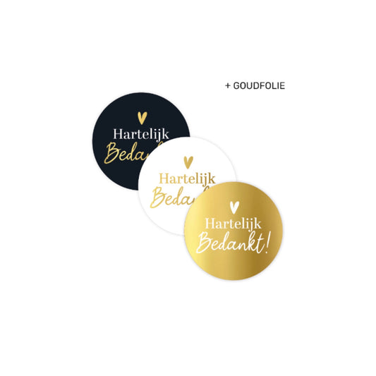 Cadeaustickers - hartelijk bedankt - zwart/wit/goud - 9 stuks