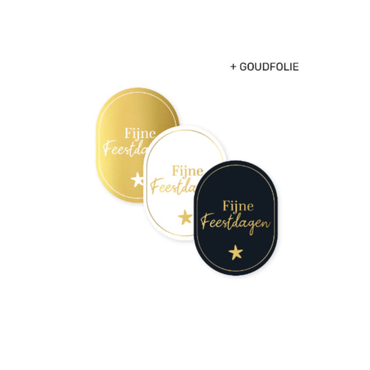 Cadeaustickers - fijne feestdagen - zwart/wit/goud - 9 stuks