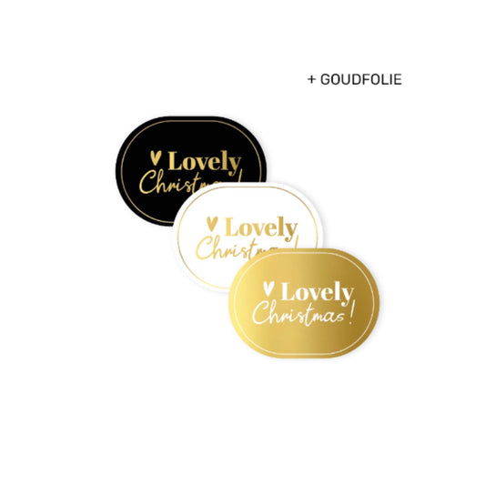 Cadeaustickers - lovely christmas - zwart/wit/goud - 9 stuks