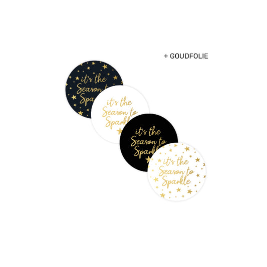 Cadeaustickers - it's the season to sparkle - zwart/wit/goud - 8 stuks