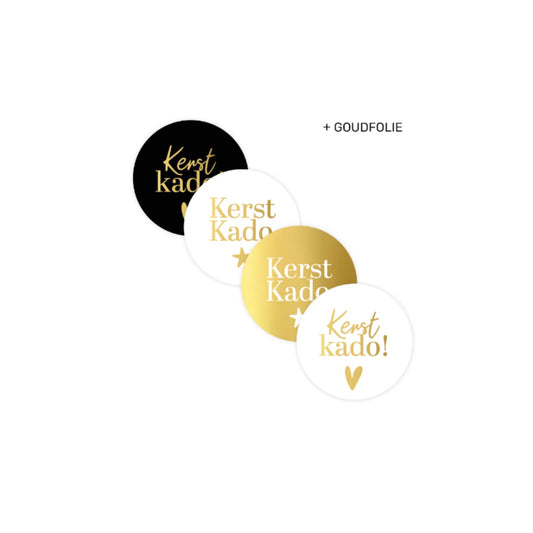 Cadeaustickers - kerst kado - zwart/wit/goud - 8 stuks
