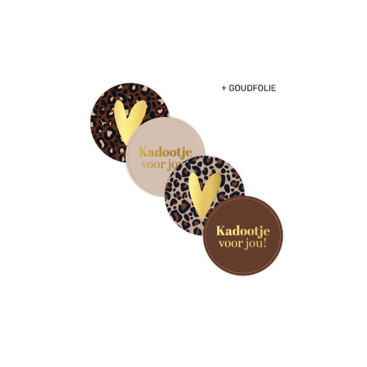 Cadeaustickers - kadootje voor jou leopard - bruin/beige - 8 stuks