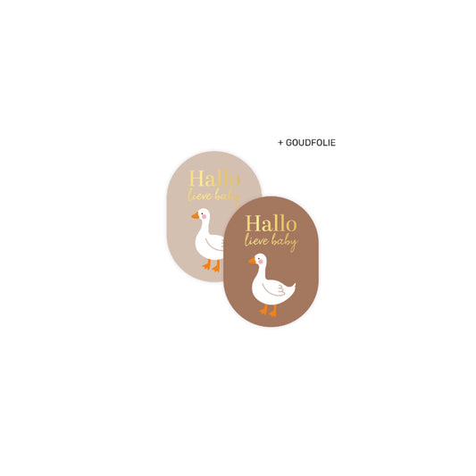 Cadeaustickers - hallo lieve baby + gans - bruin/beige - 10 stuks