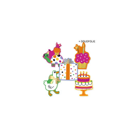 Cadeaustickers - birthday doodles - meerkleurig - 10 stuks
