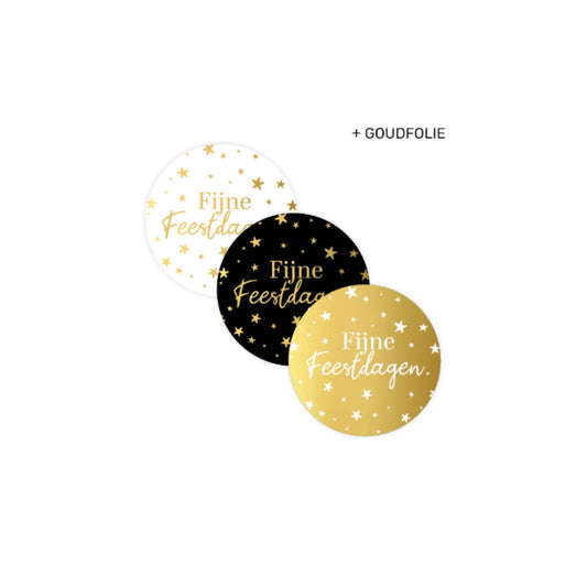 Cadeaustickers - fijne feestdagen - zwart/wit/goud - 9 stuks