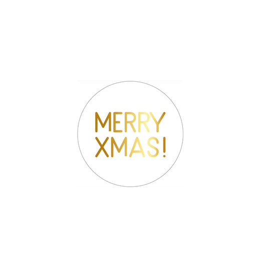 Cadeaustickers - merry xmas - wit/goud - 5 cm - 10 stuks